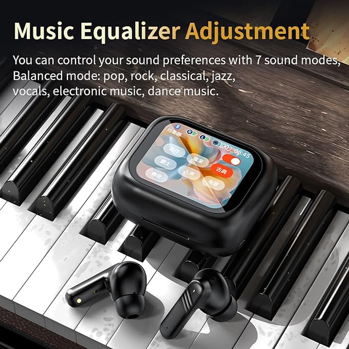 Touch Screen Earbuds, Wireless Earbuds with Smart Screen, Active Noise Cancelling Technology, TWS Bluetooth Earbuds, Sports Waterproof Headphones